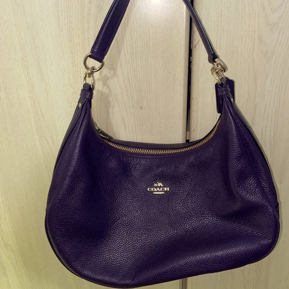 Vintage coach shoulder bag, purple, genuine leather